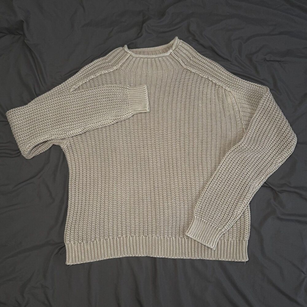 Z Supply Women's Chunky Knit Sweater Size XL Taupe 100% Cotton Thick Ribbed